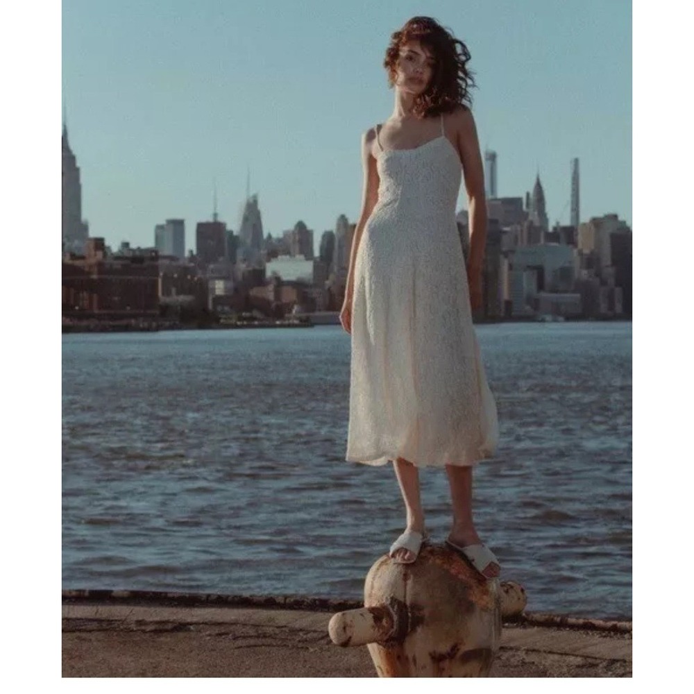 NWT WOMEN ZARA LACE MIDI DRESSβ BLOGGERS FAV IVORY LARGE BEACH WEDDING BOHO